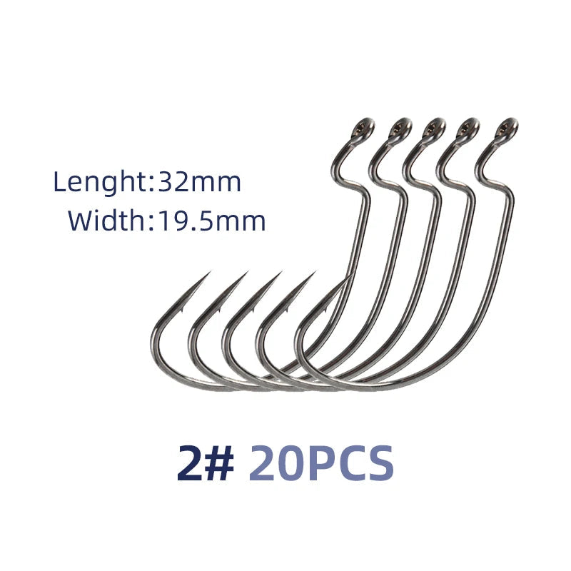 Nova Wide Gap Worm Hooks – Offset EWG Hooks for Bass & Soft Plastics, Carbon Steel (20-Pack) 2 20pcs Nova Fishing & Outdoors
