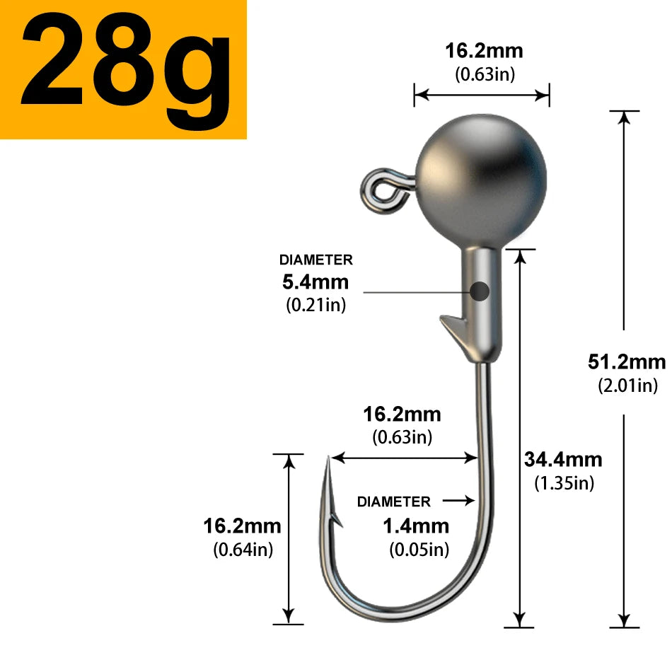 Jig Head Assortment – 30pcs, 1g to 28g Round Head Hooks for Soft Lures 28g 30 Pieces Nova Fishing & Outdoors