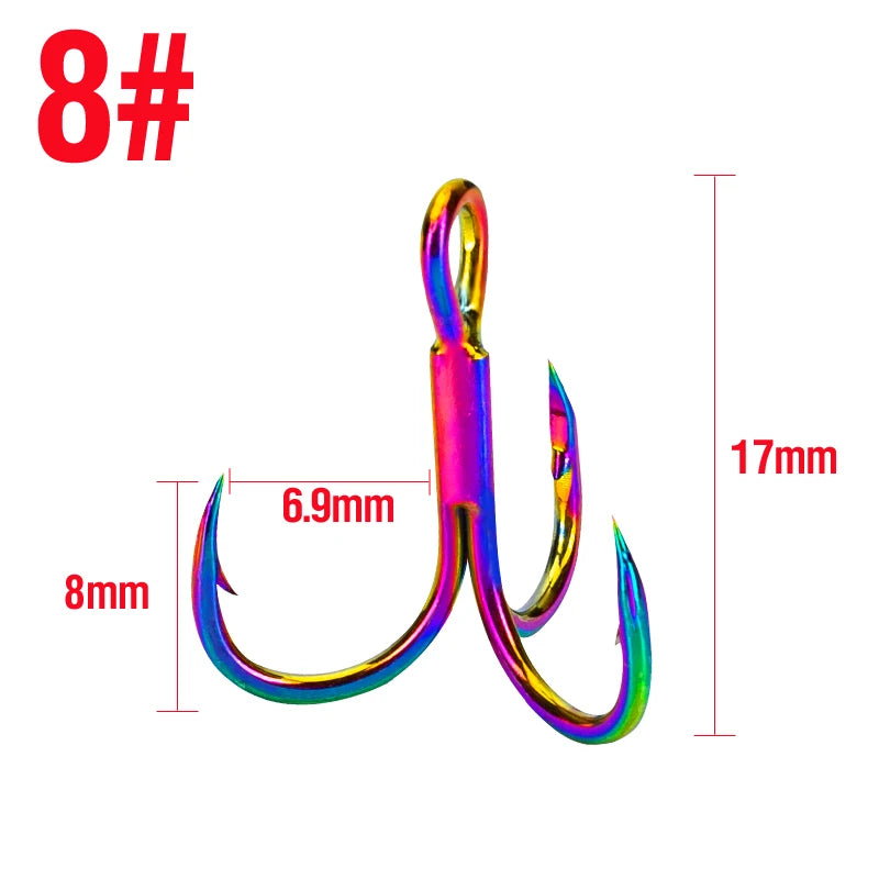 Nova Colorful Treble Hooks – Antirust Barbed Lure Hooks, Sizes #4-#10 (10-Pack) 8 Nova Fishing & Outdoors