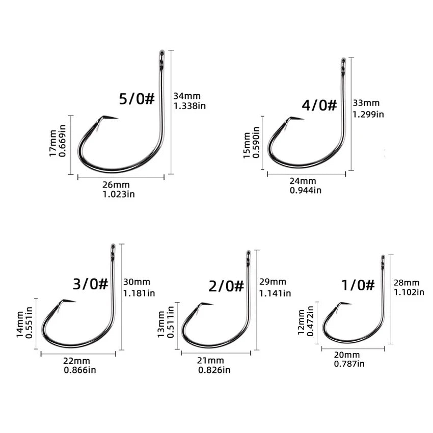 Nova Barbed Catfish Hooks – Circle Hook Assortment Box, Sizes 1/0–5/0, High Carbon Steel (50pc)