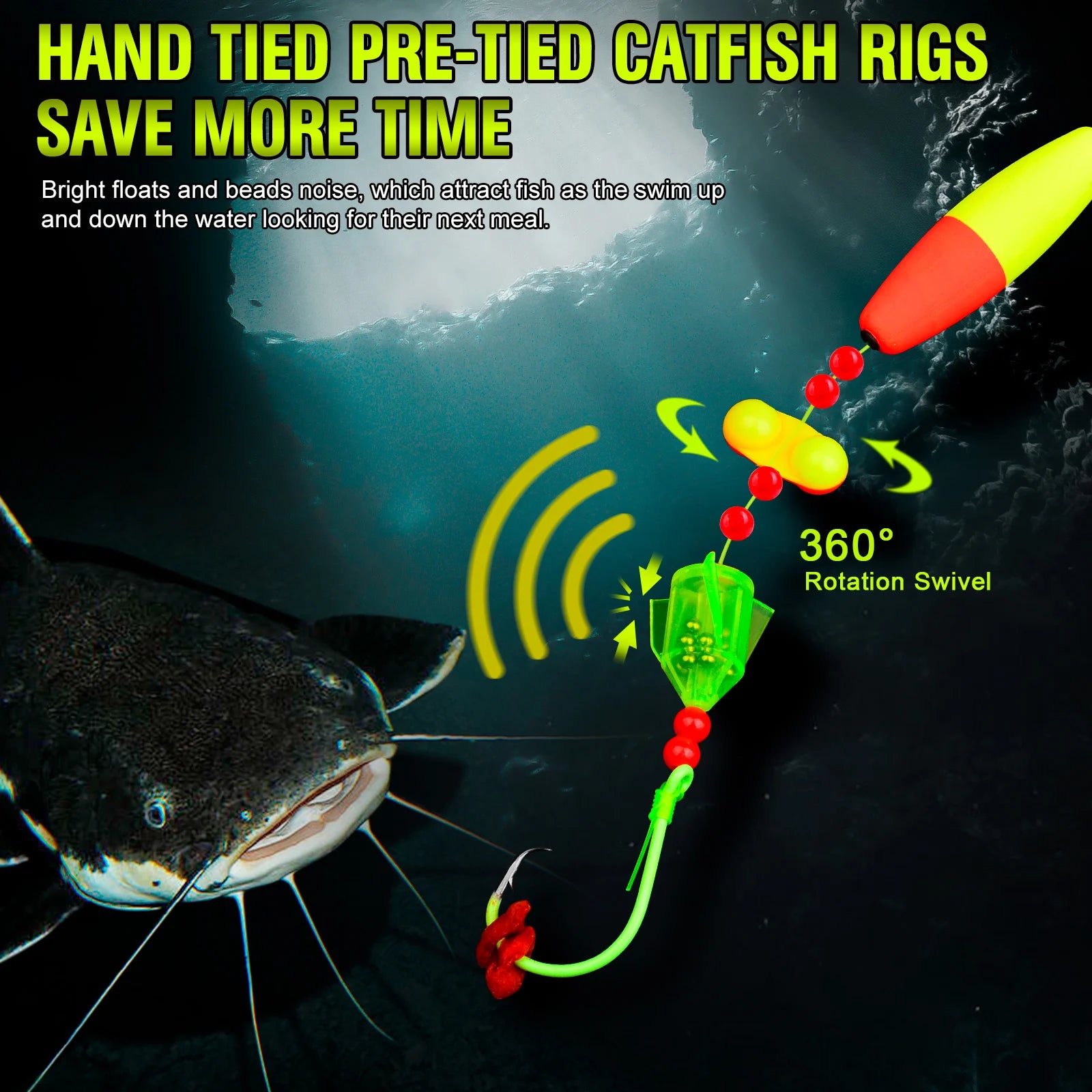 Nova Catfish Float Rigs – Pre-Tied Rattle Rigs with 6/0-10/0 Circle Hooks (5-Pack)