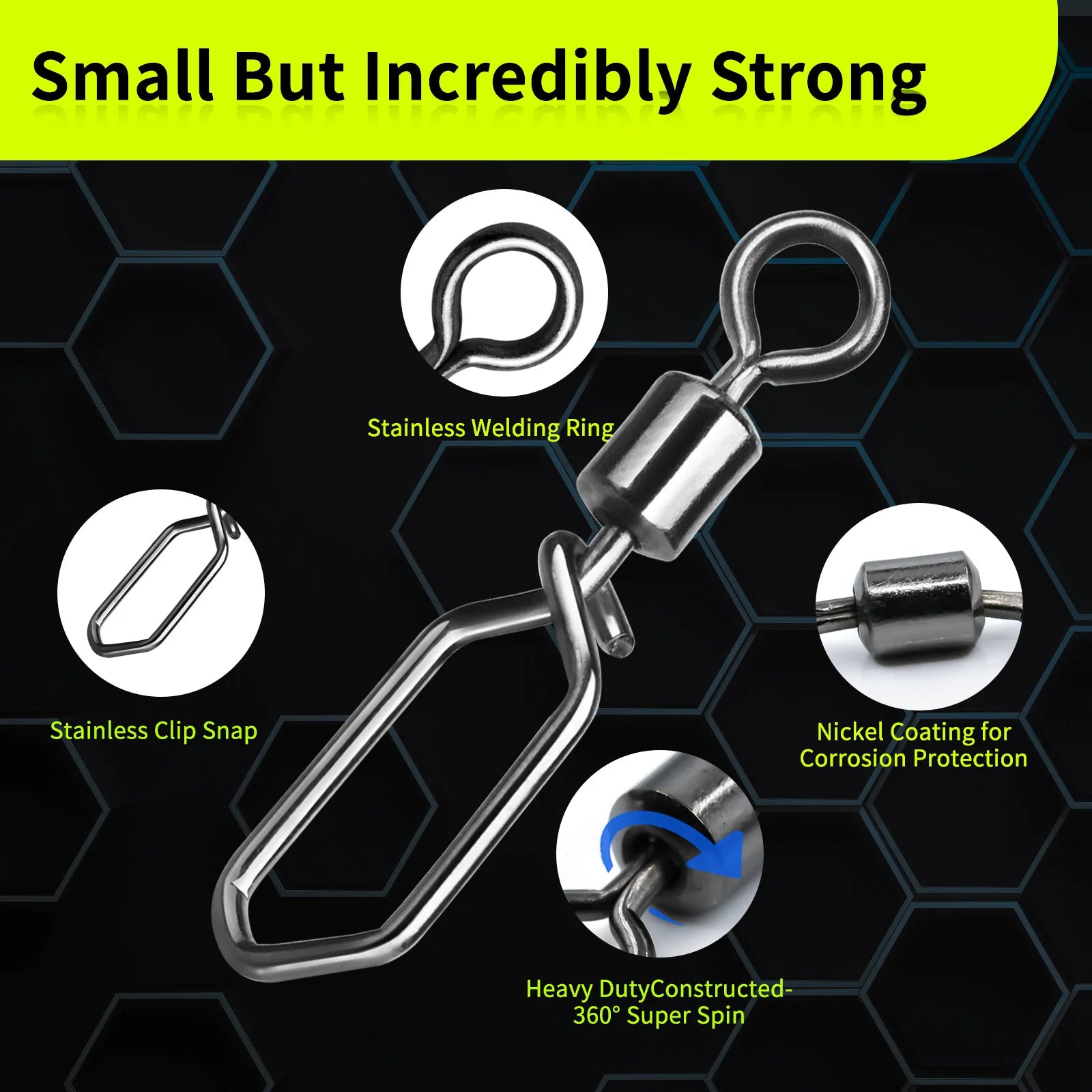 Nova Rolling Barrel Swivels with Snap – Quick-Lock Lure Connectors, 7 Sizes (25-100pc)
