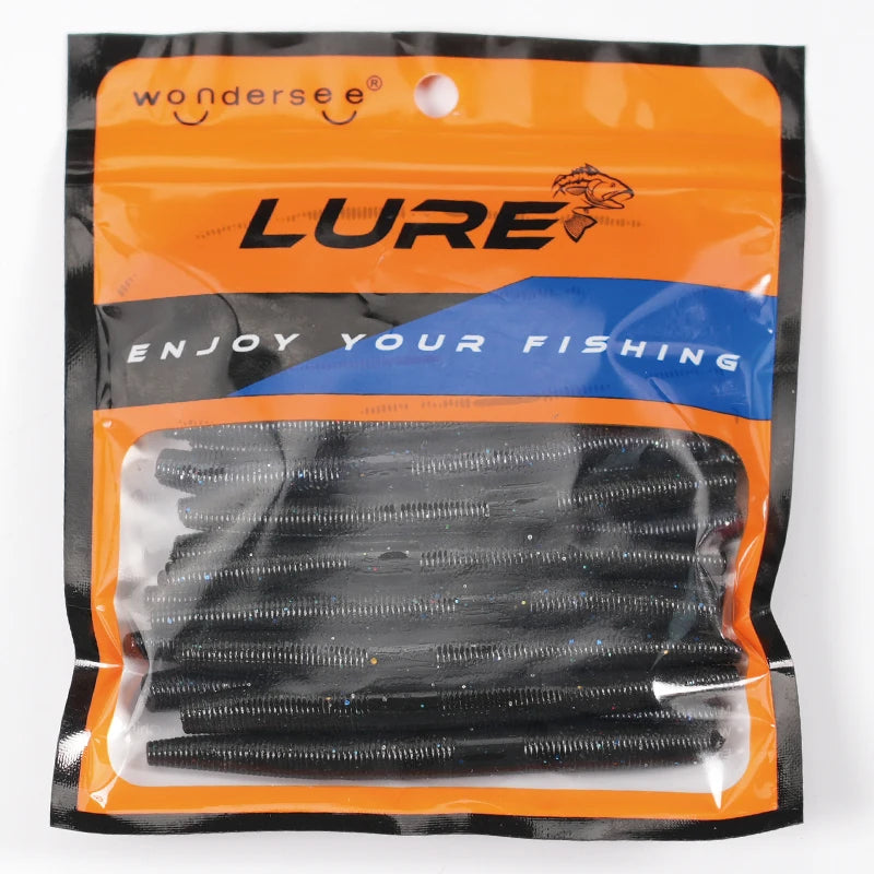 Nova Senko Worm Soft Bait 10cm 14cm Salt Scent Infused Realistic Noodle Lure - 20pcs Black Nova Fishing & Outdoors