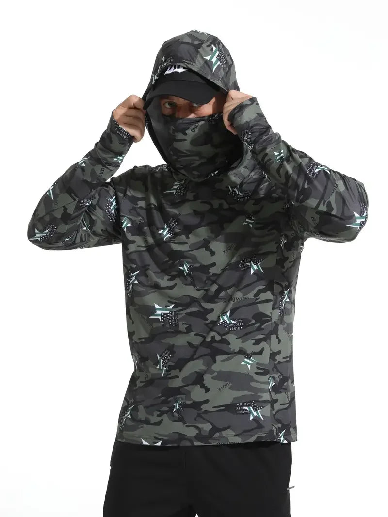 Nova Men's Sun Protection Fishing Hoodie - Breathable Outdoor Summer Performance Shirt with Integrated Face Mask MZ-160 Nova Fishing & Outdoors