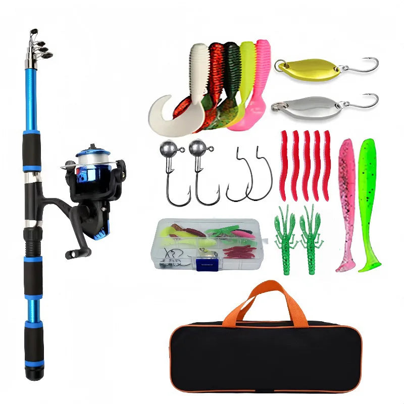 Complete Telescopic Fishing Rod and Spinning Reel Travel Kit Blue Nova Fishing & Outdoors