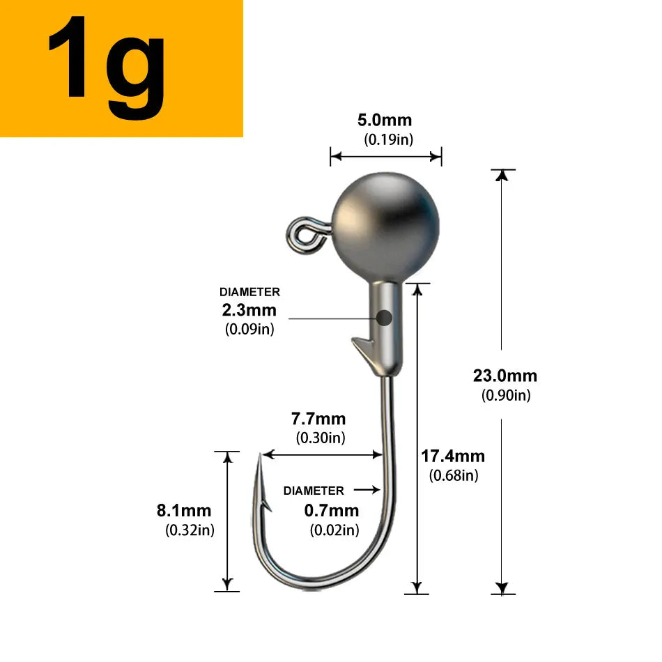 Jig Head Assortment – 30pcs, 1g to 28g Round Head Hooks for Soft Lures 1g 30 Pieces Nova Fishing & Outdoors