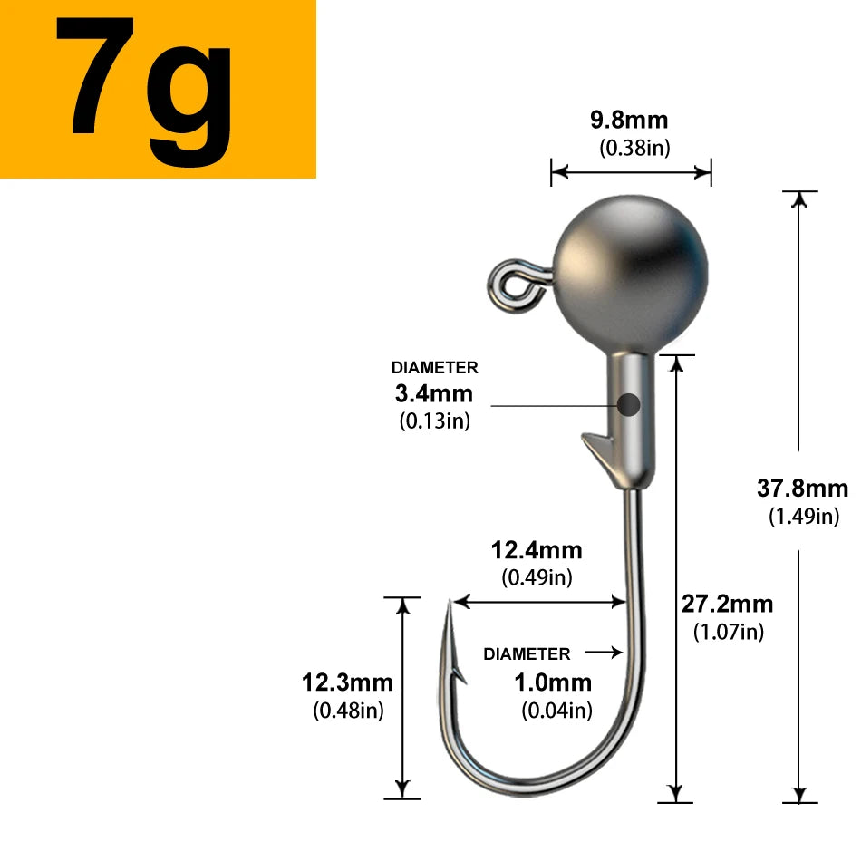 Jig Head Assortment – 30pcs, 1g to 28g Round Head Hooks for Soft Lures 7g 30 Pieces Nova Fishing & Outdoors