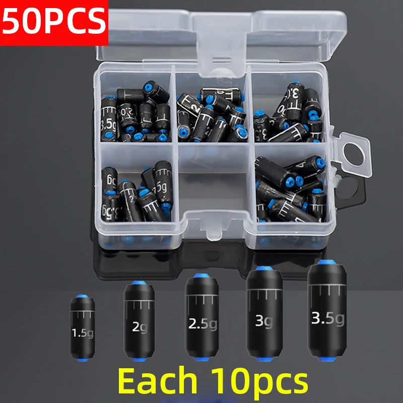 Nova Fishing Sinker Weights - Scale Lead Roll Table Sinker Set - 50-Piece 1.5g-3.5g Multi-Size Tackle Box Kit