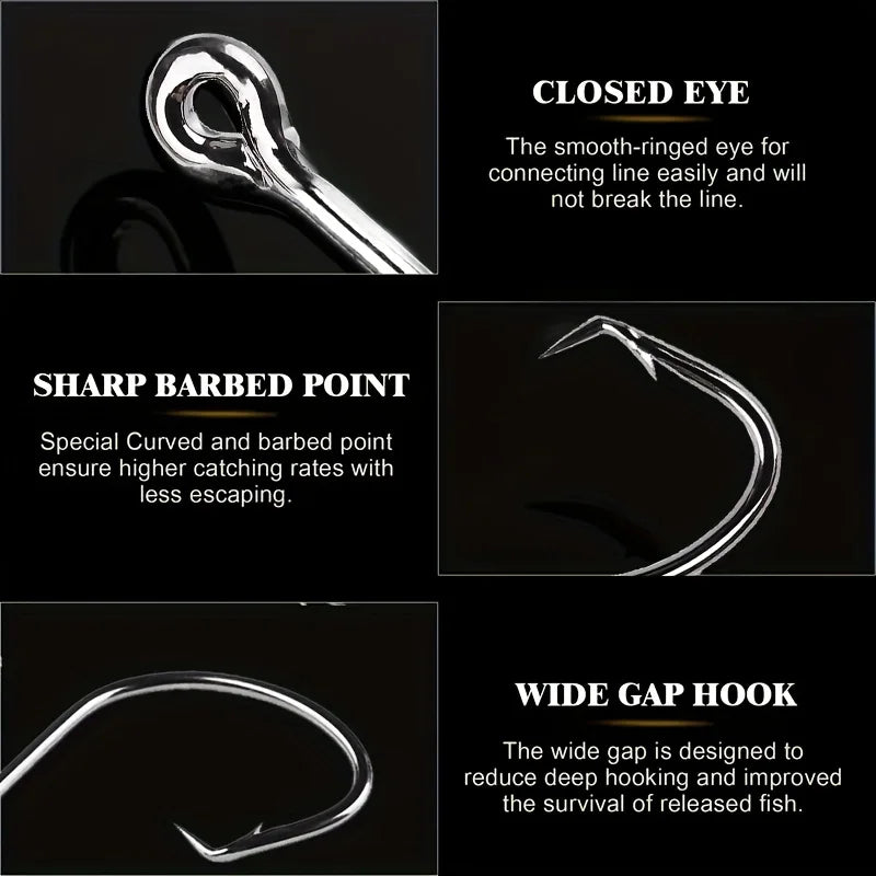 Nova Barbed Catfish Hooks – Circle Hook Assortment Box, Sizes 1/0–5/0, High Carbon Steel (50pc)