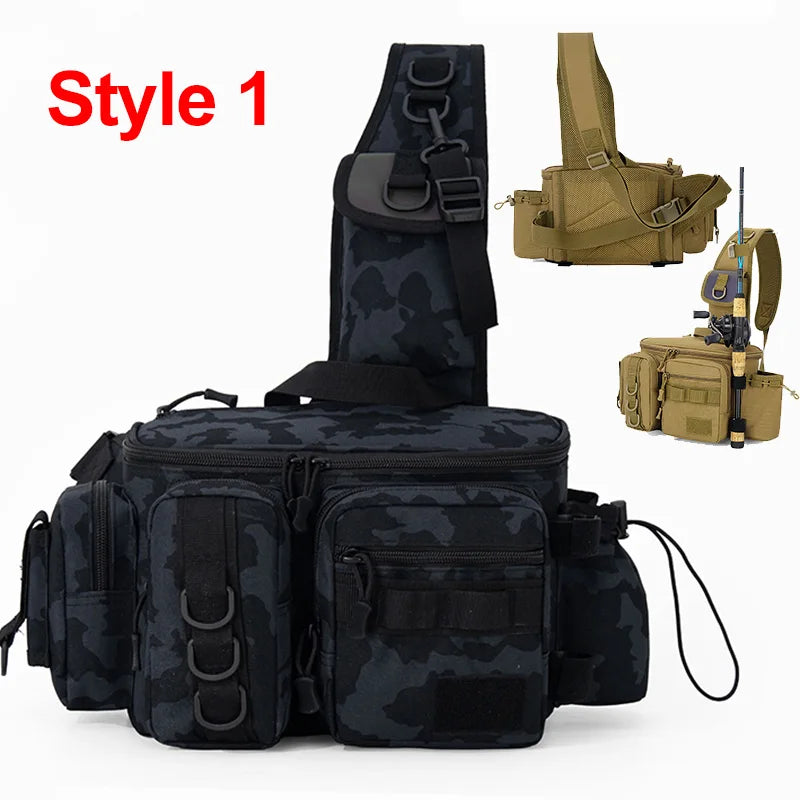Nova Multi-Functional Fishing Tackle Backpack - Waterproof Sling Bag with Rod Holder & Gear Storage Bk camo Style 1 Nova Fishing & Outdoors
