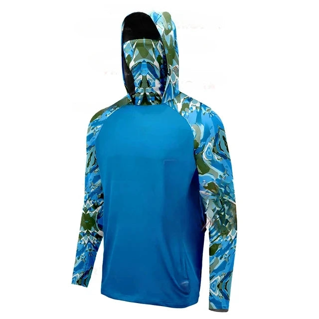 Nova Men's Sun Protection Fishing Hoodie - Breathable Outdoor Summer Performance Shirt with Integrated Face Mask