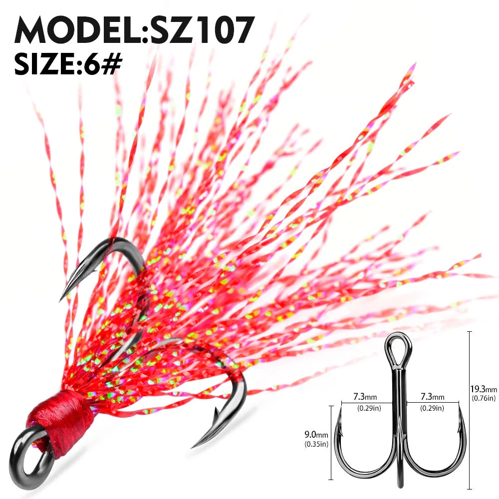 Nova Feathered Treble Hooks – 4X Strong Dressed Trebles for Topwater & Crankbaits (5/10-Pack) Red Size 6 Nova Fishing & Outdoors