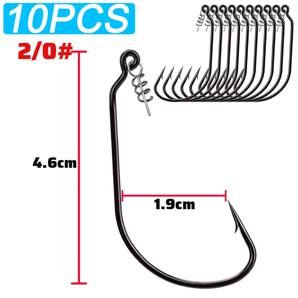 Nova Screw Lock Worm Hooks – Spring-Lock Offset Hooks for Soft Lures, Sizes 1-9/0 (10-Pack) 2-0 10pcs Nova Fishing & Outdoors