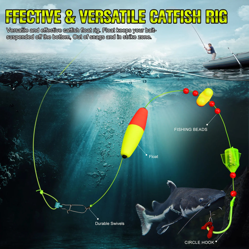 Nova Catfish Float Rigs – Pre-Tied Rattle Rigs with 6/0-10/0 Circle Hooks (5-Pack)
