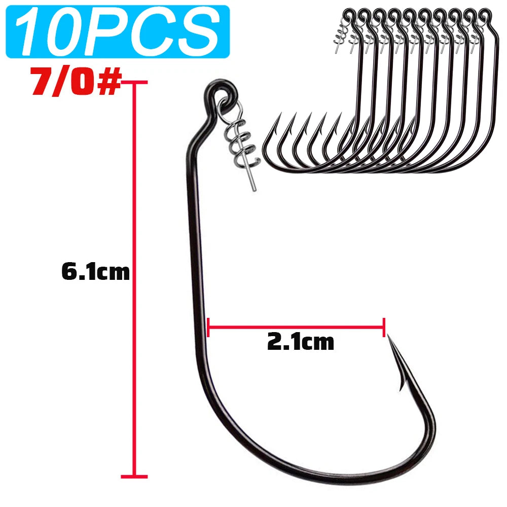 Nova Screw Lock Worm Hooks – Spring-Lock Offset Hooks for Soft Lures, Sizes 1-9/0 (10-Pack) 7-0 10pcs Nova Fishing & Outdoors