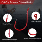 Nova Red Octopus Circle Hooks – 2X Strong Offset Live Bait Hooks, Catfish & Carp (50/100pc)