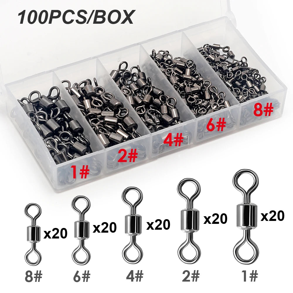 Nova Bearing Swivels – Bulk Stainless Steel Rolling Connectors, Saltwater (100pc) 1 2 4 6 8 100PCS Nova Fishing & Outdoors