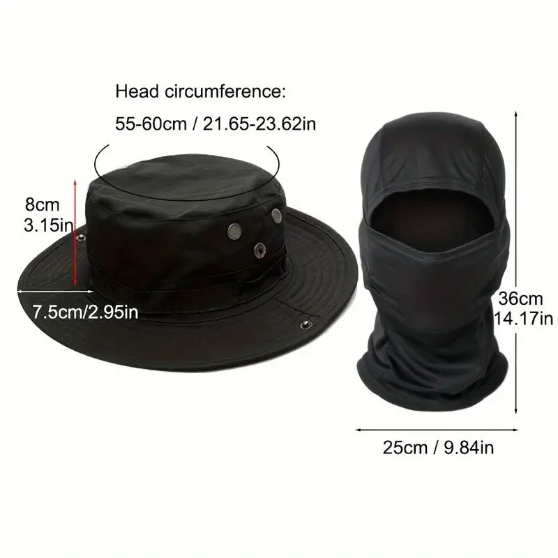 Nova Camouflage Boonie Hat with Balaclava Suit Foldable Wide Brim Fishing Cap Brown