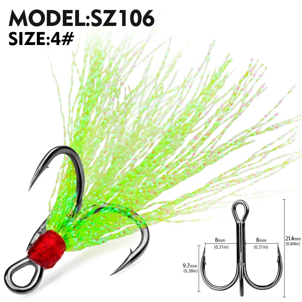 Nova Feathered Treble Hooks – 4X Strong Dressed Trebles for Topwater & Crankbaits (5/10-Pack) Green Size 4 Nova Fishing & Outdoors