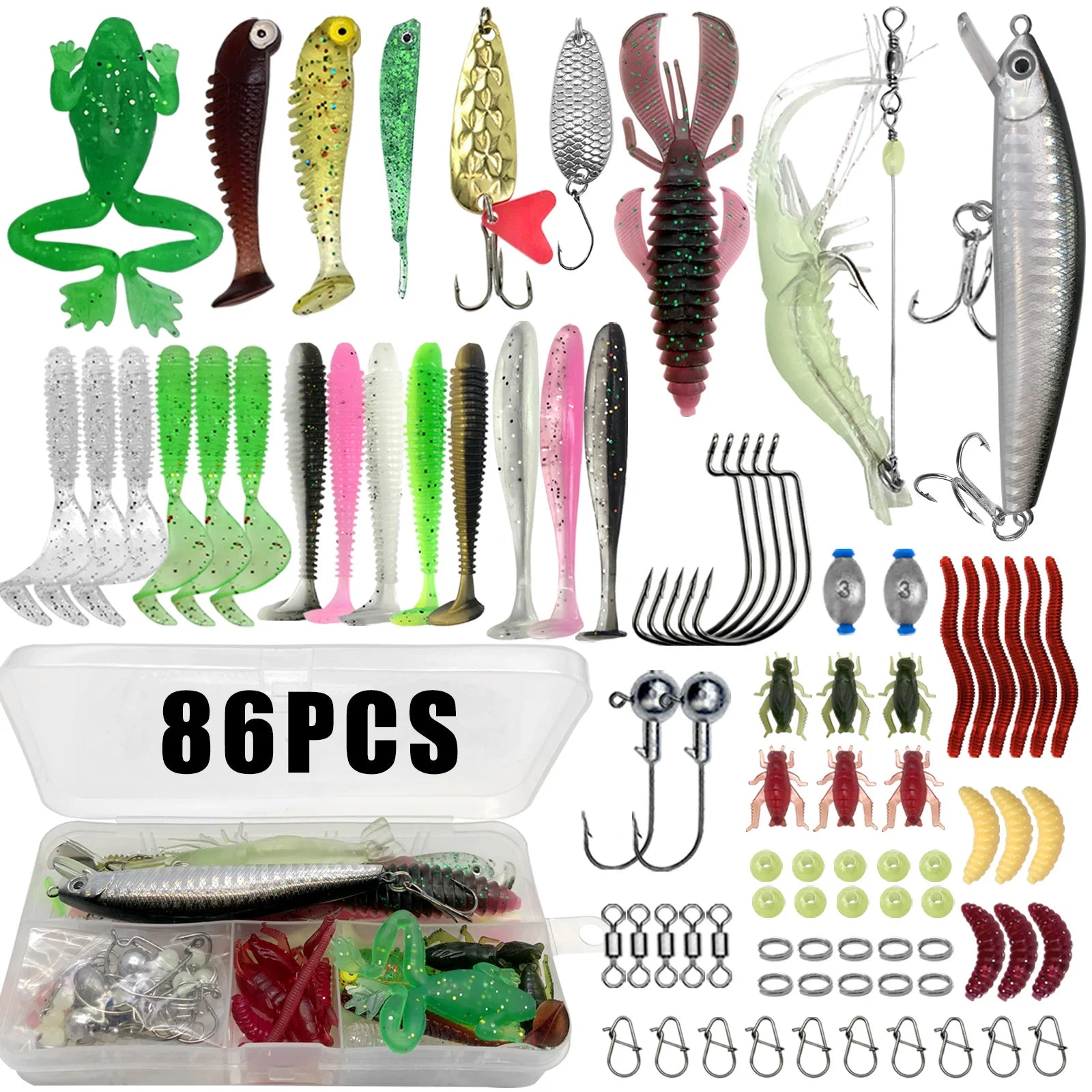 Professional Multi-Piece Fishing Lure Kit and Layered Tackle Box