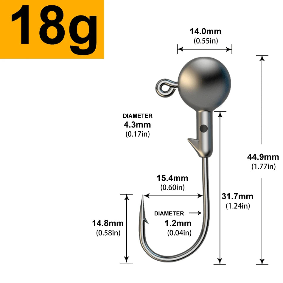 Jig Head Assortment – 30pcs, 1g to 28g Round Head Hooks for Soft Lures 18g 30 Pieces Nova Fishing & Outdoors