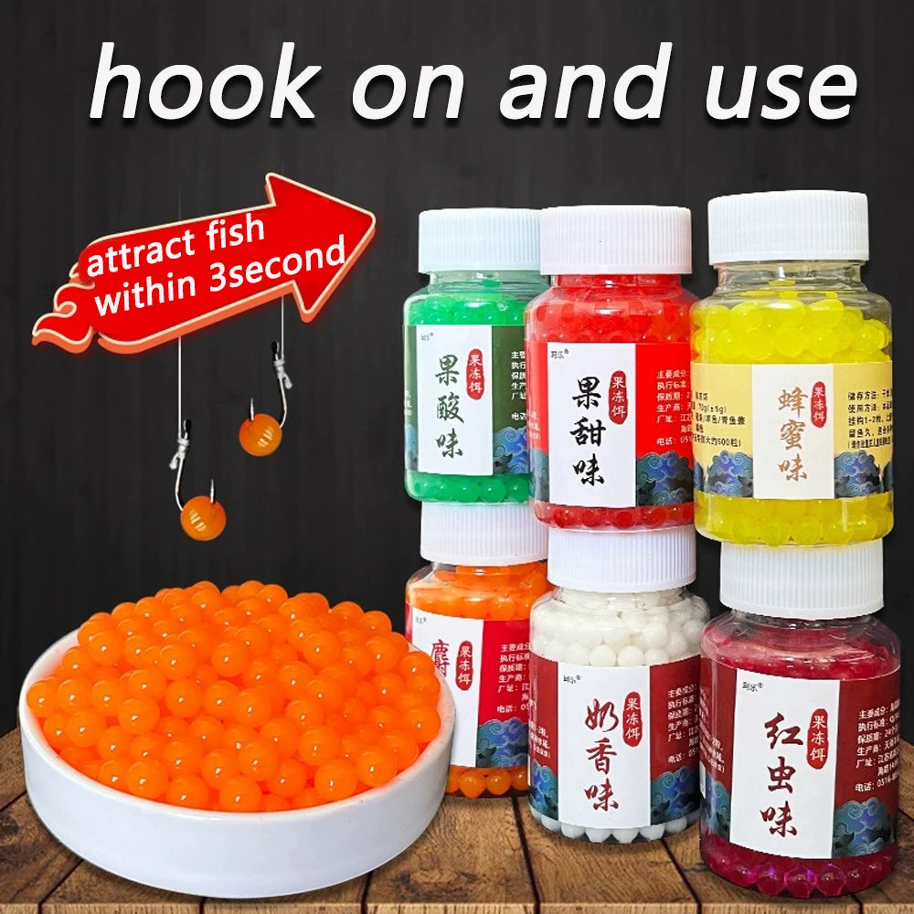 Nova Carp Fishing Bait - 300pcs Soft Jelly Lure Pills with Honey Attractant Flavor, 0.22 Inch Fish Eggs