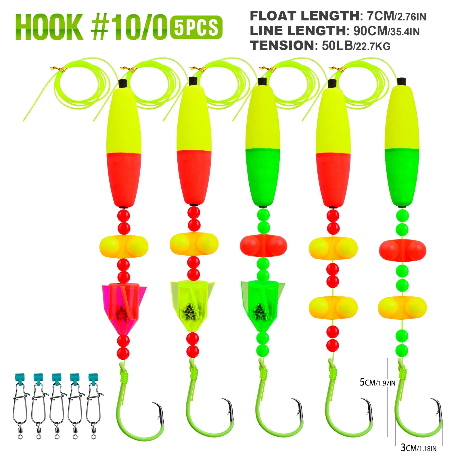 Nova Catfish Float Rigs – Pre-Tied Rattle Rigs with 6/0-10/0 Circle Hooks (5-Pack)