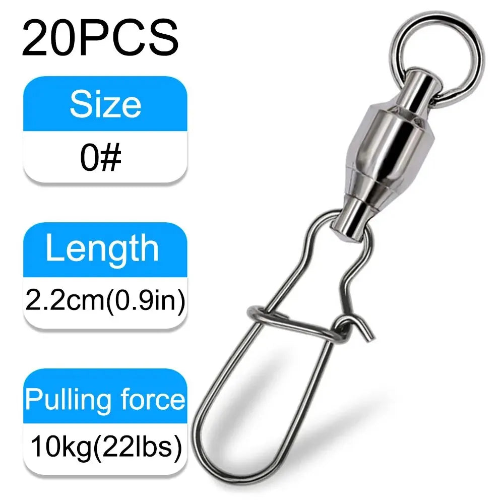 20-Piece Swivel Snap Connectors with Ball Bearing Rolling Ring - 20Pc Ball Bearing Size0 20PCS Nova Fishing & Outdoors