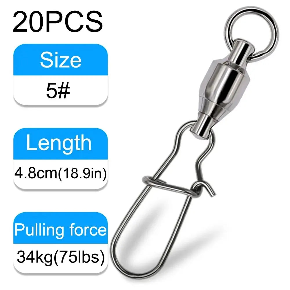 20-Piece Swivel Snap Connectors with Ball Bearing Rolling Ring - 20Pc Ball Bearing Size5 20PCs Nova Fishing & Outdoors