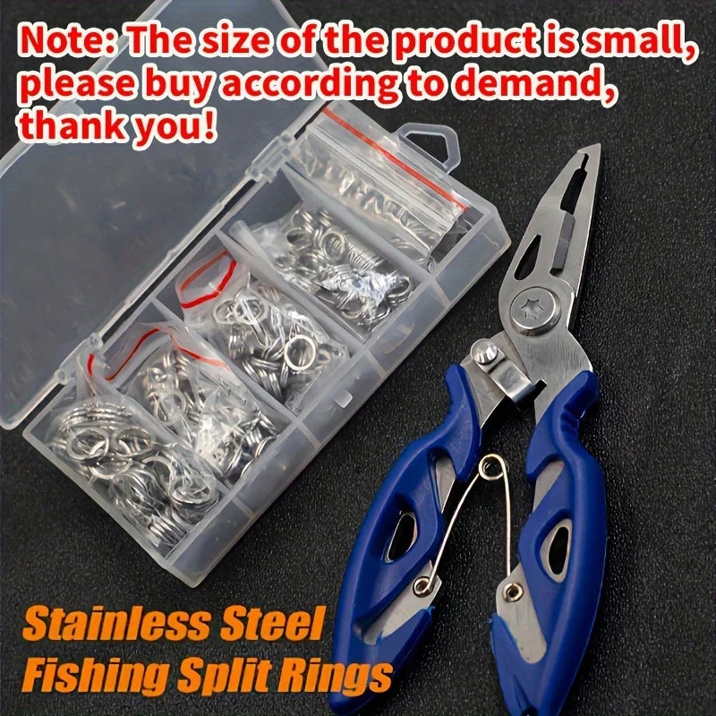 Nova Stainless Steel Split Rings – Heavy-Duty Lure Connectors with Pliers (100/200pc)