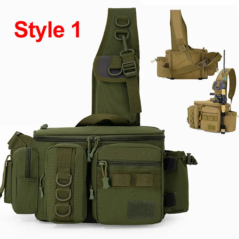 Nova Multi-Functional Fishing Tackle Backpack - Waterproof Sling Bag with Rod Holder & Gear Storage Green Style 1 Nova Fishing & Outdoors