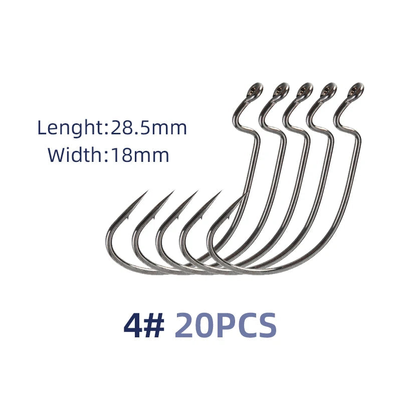 Nova Wide Gap Worm Hooks – Offset EWG Hooks for Bass & Soft Plastics, Carbon Steel (20-Pack) 4 20pcs Nova Fishing & Outdoors
