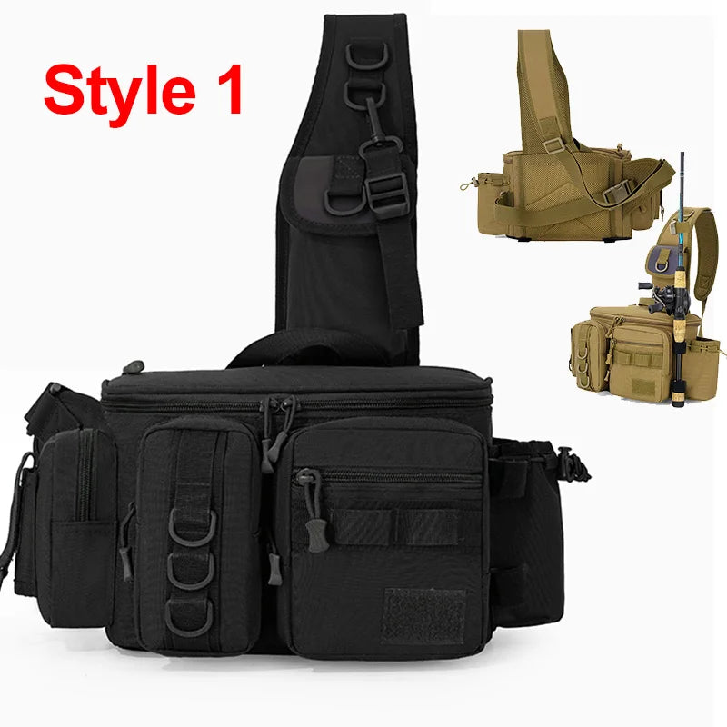 Nova Multi-Functional Fishing Tackle Backpack - Waterproof Sling Bag with Rod Holder & Gear Storage Black Style 1 Nova Fishing & Outdoors