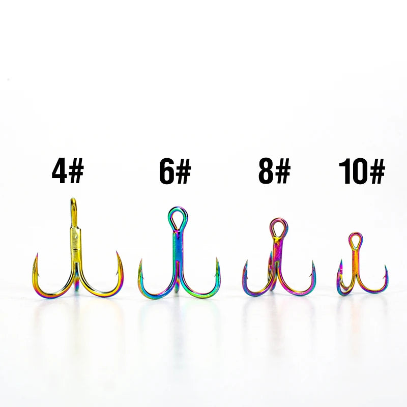Nova Colorful Treble Hooks – Antirust Barbed Lure Hooks, Sizes #4-#10 (10-Pack)
