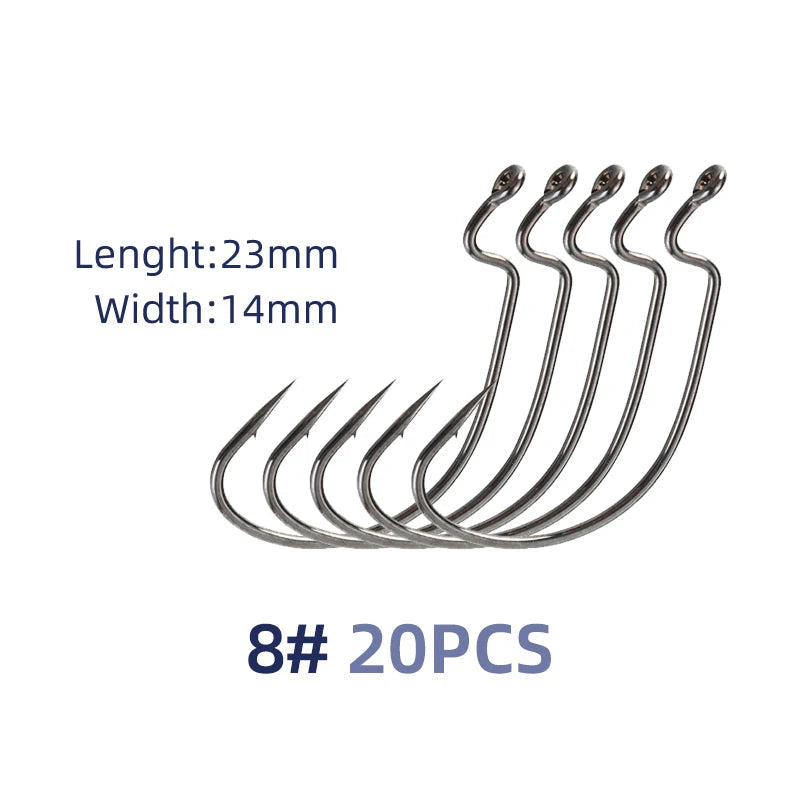 Nova Wide Gap Worm Hooks – Offset EWG Hooks for Bass & Soft Plastics, Carbon Steel (20-Pack) 8 20pcs Nova Fishing & Outdoors