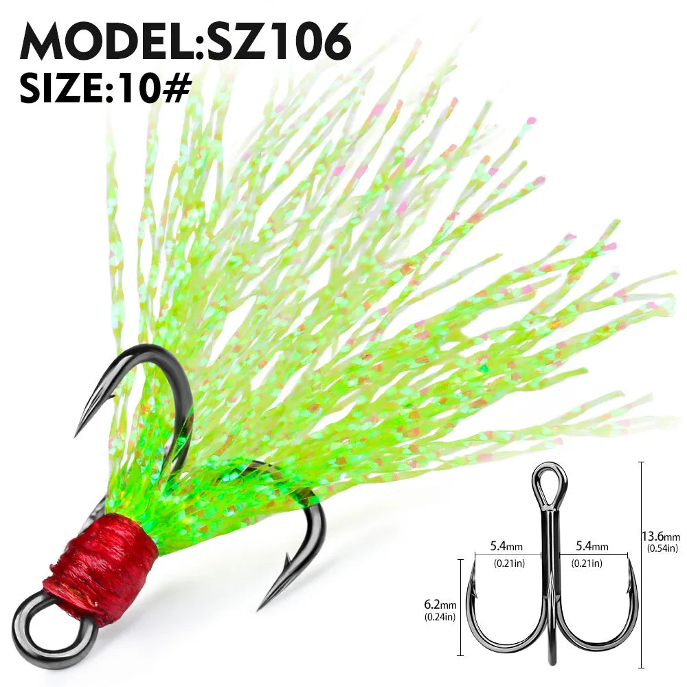 Nova Feathered Treble Hooks – 4X Strong Dressed Trebles for Topwater & Crankbaits (5/10-Pack) Green Size 10 Nova Fishing & Outdoors