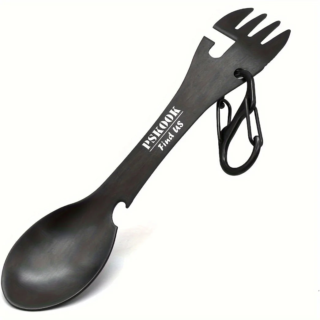 5-in-1 Camping Spork – Stainless Steel Multitool with Clip Titanium Plated Nova Fishing & Outdoors