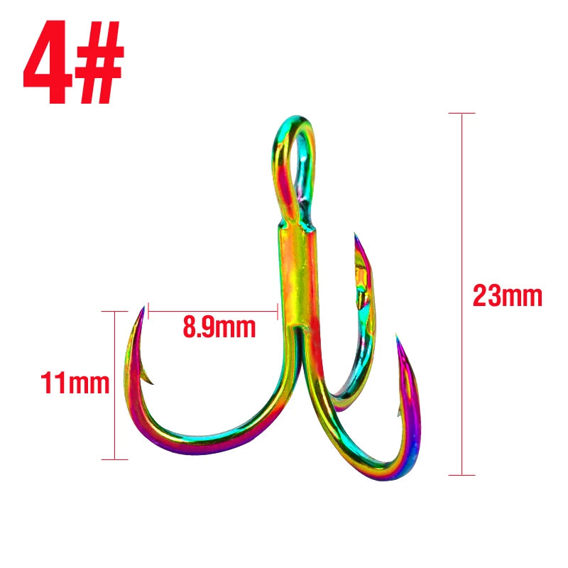 Nova Colorful Treble Hooks – Antirust Barbed Lure Hooks, Sizes #4-#10 (10-Pack)