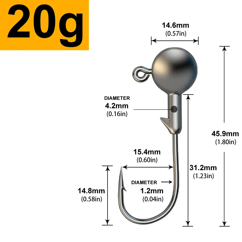 Jig Head Assortment – 30pcs, 1g to 28g Round Head Hooks for Soft Lures 20g 30 Pieces Nova Fishing & Outdoors