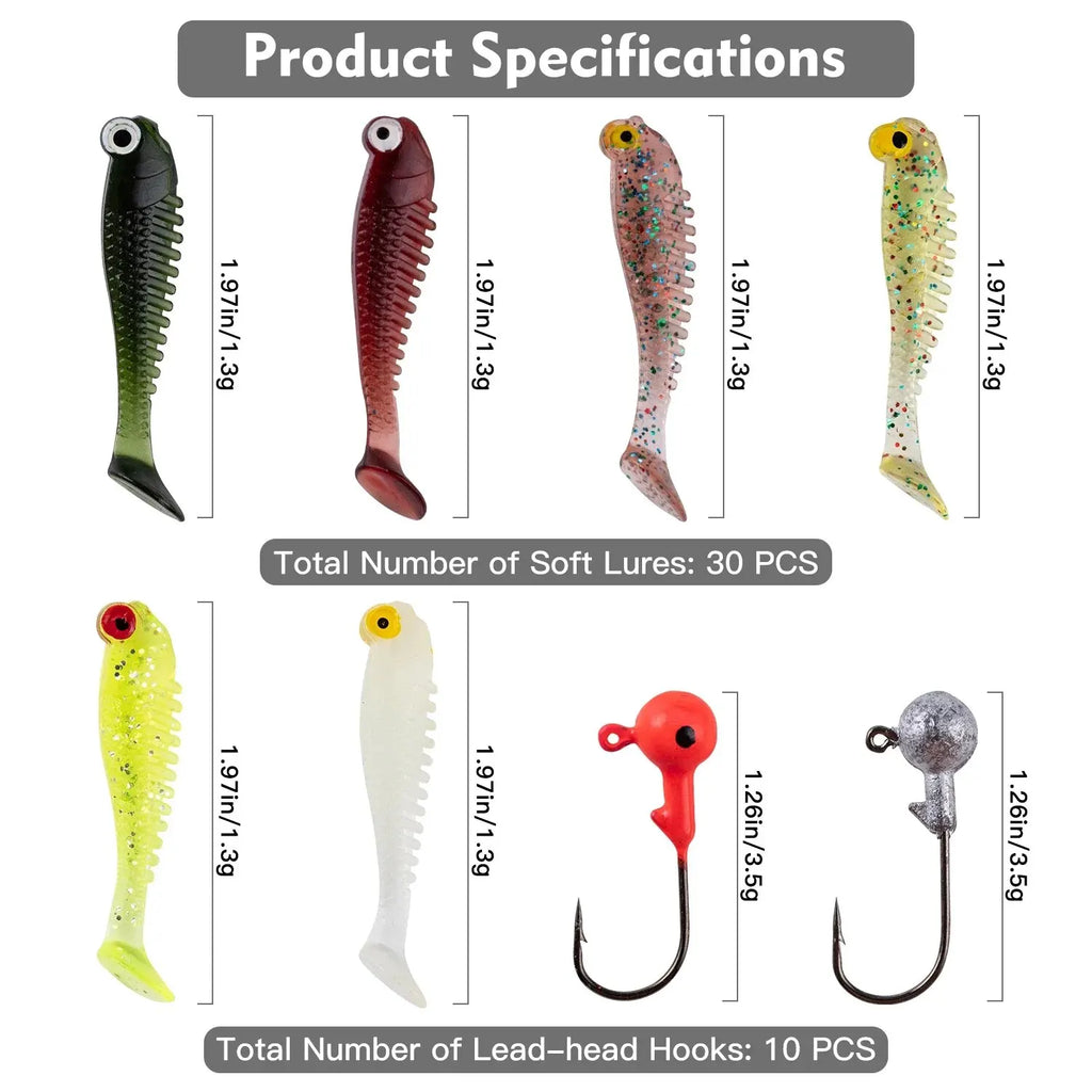 Nova 40pcs Soft Lure Kit 5cm 3.5g Jig Head Hook with Fishing Tackle Box
