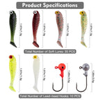 Nova 40pcs Soft Lure Kit 5cm 3.5g Jig Head Hook with Fishing Tackle Box