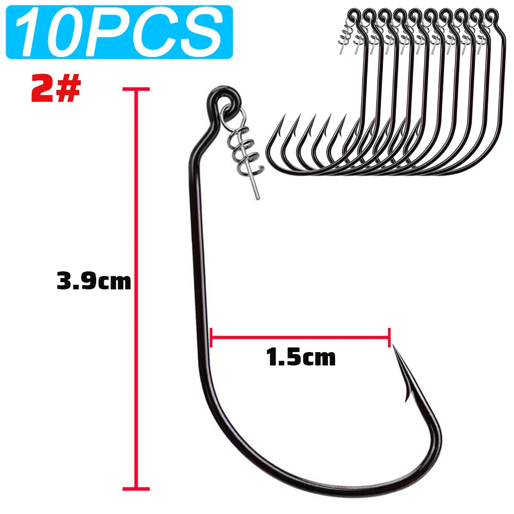 Nova Screw Lock Worm Hooks – Spring-Lock Offset Hooks for Soft Lures, Sizes 1-9/0 (10-Pack) 2 10pcs Nova Fishing & Outdoors