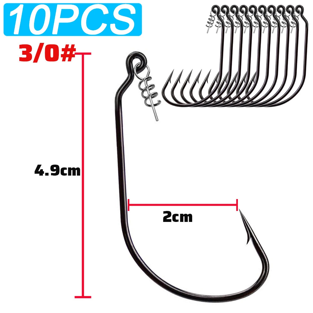Nova Screw Lock Worm Hooks – Spring-Lock Offset Hooks for Soft Lures, Sizes 1-9/0 (10-Pack)