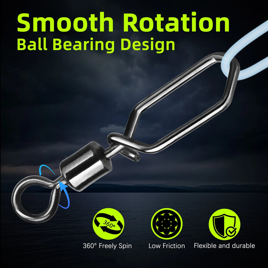 Nova Rolling Barrel Swivels with Snap – Quick-Lock Lure Connectors, 7 Sizes (25-100pc)