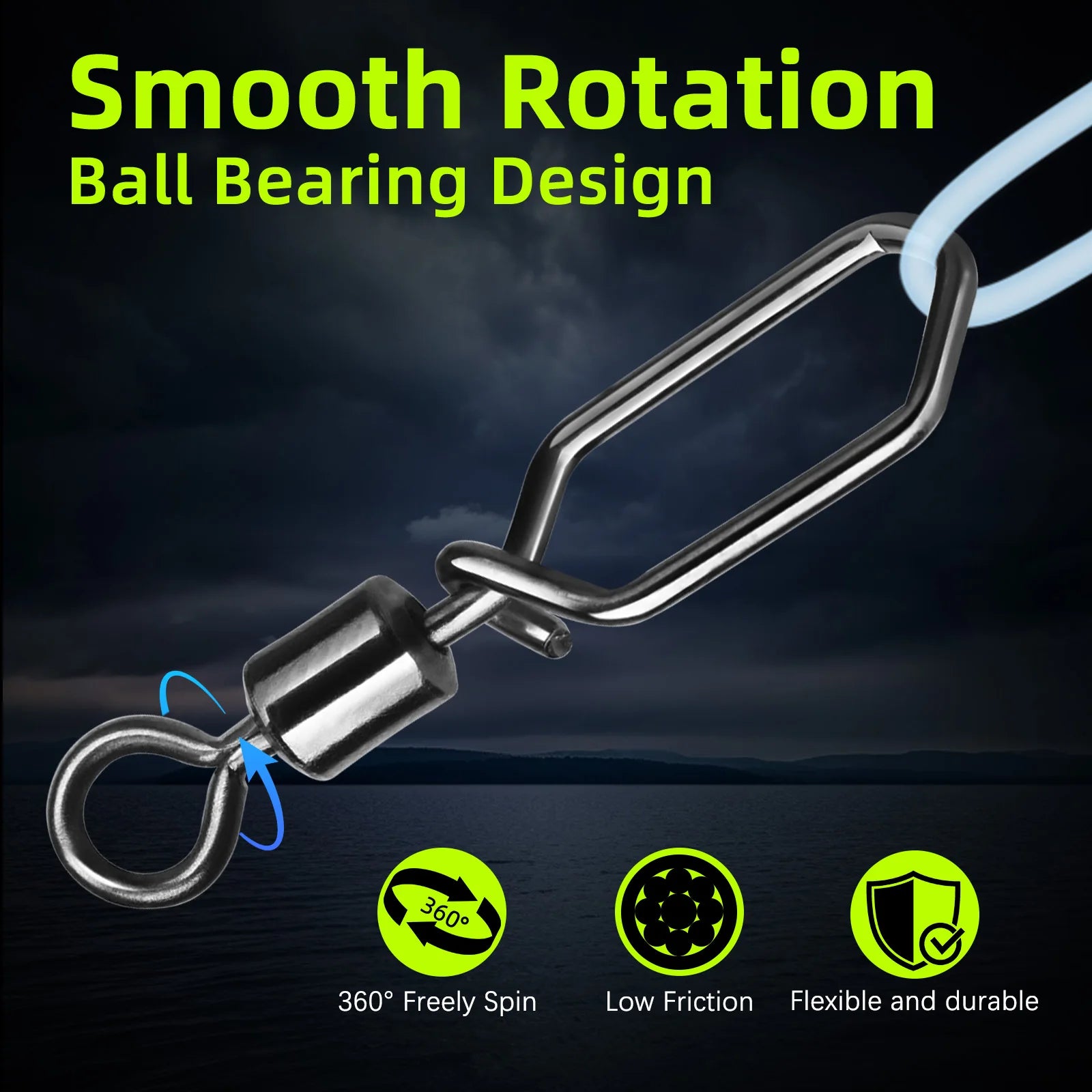 Nova Rolling Barrel Swivels with Snap – Quick-Lock Lure Connectors, 7 Sizes (25-100pc)