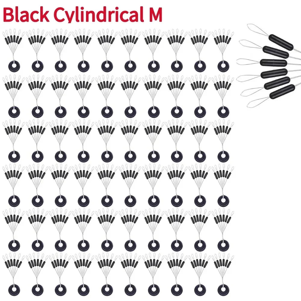 Nova Rubber Space Beans – Oval & Column Bobber Stops for Float Fishing (60pc) Black Cylindrical M Nova Fishing & Outdoors