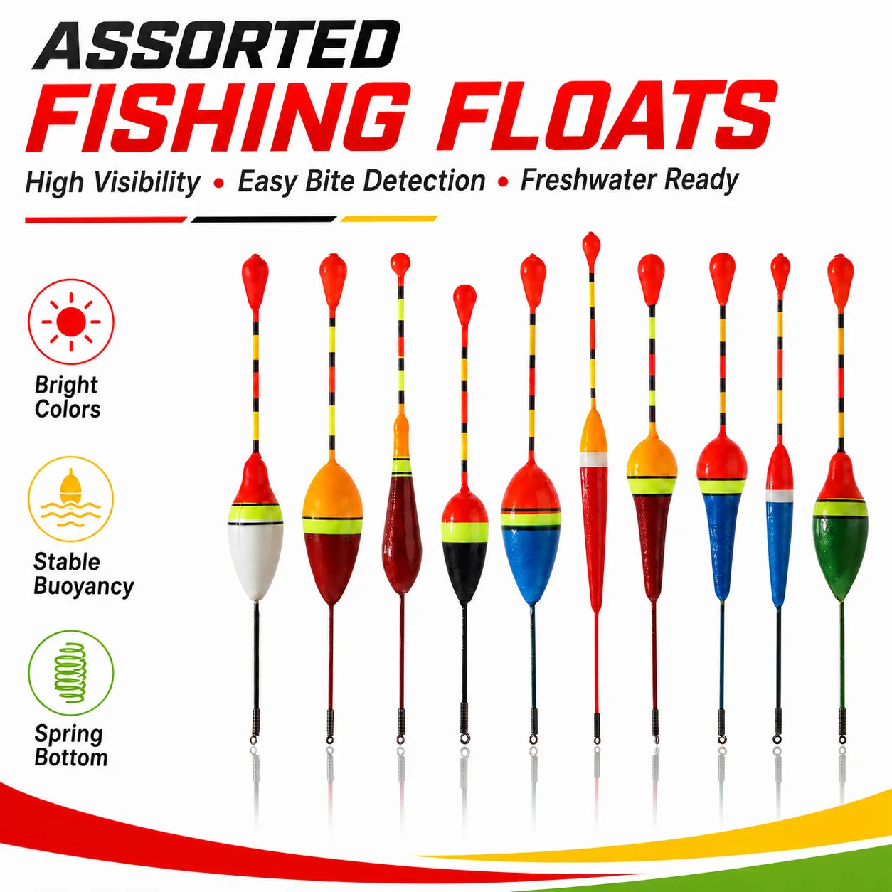 Assorted Fishing Floats Bobbers High Visibility Spring Bottom Bite Indicators for Freshwater Pond Lake River Fishing Tackle Kits Nova Fishing & Outdoors
