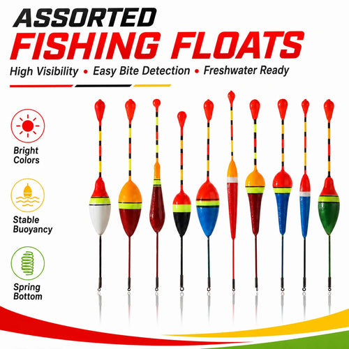 Assorted Fishing Floats & Bobbers – Spring-Loaded Bite Indicators for Freshwater Nova Fishing & Outdoors