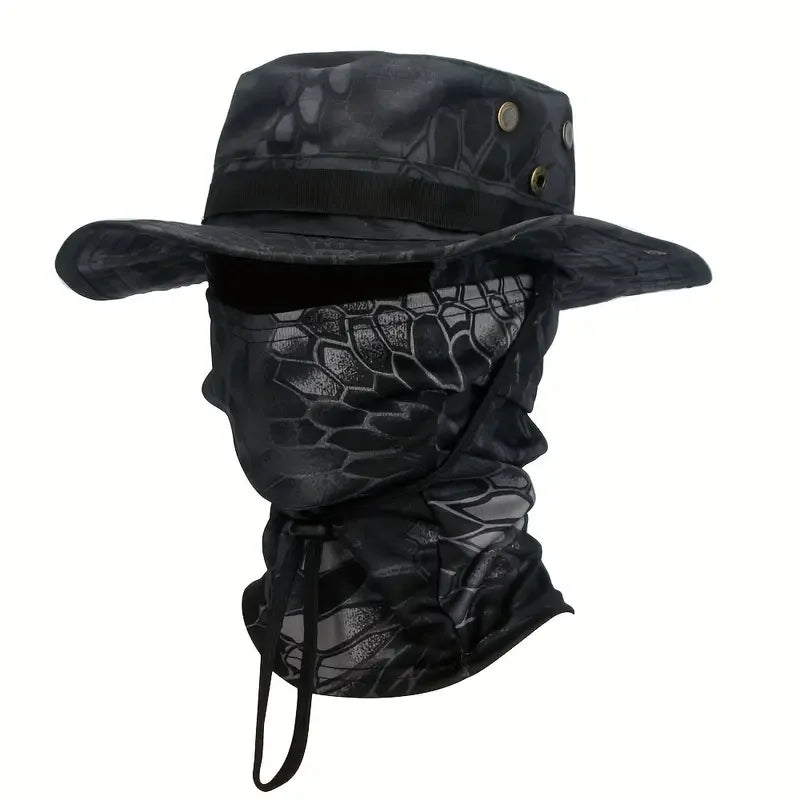 Nova Camouflage Boonie Hat with Balaclava Suit Foldable Wide Brim Fishing Cap Brown Python Black Nova Fishing & Outdoors