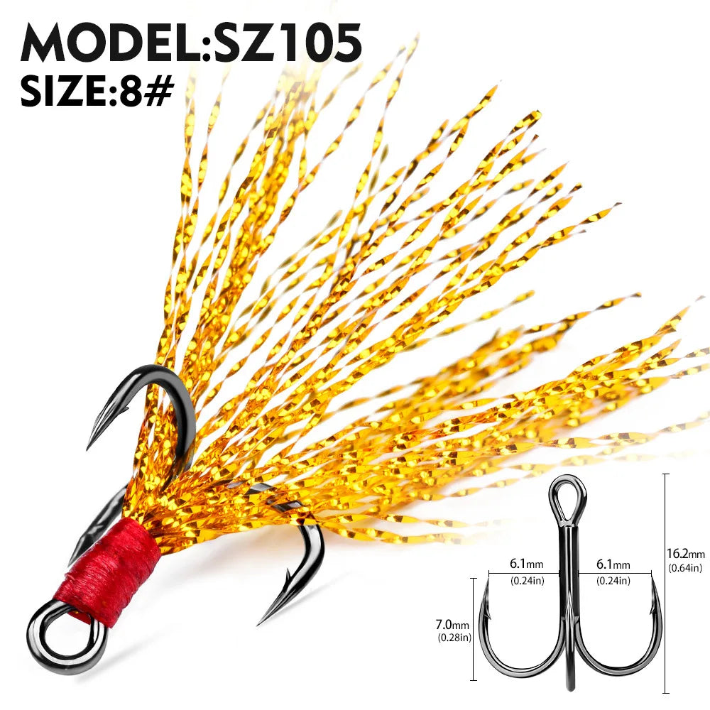 Nova Feathered Treble Hooks – 4X Strong Dressed Trebles for Topwater & Crankbaits (5/10-Pack) Gold Size 8 Nova Fishing & Outdoors